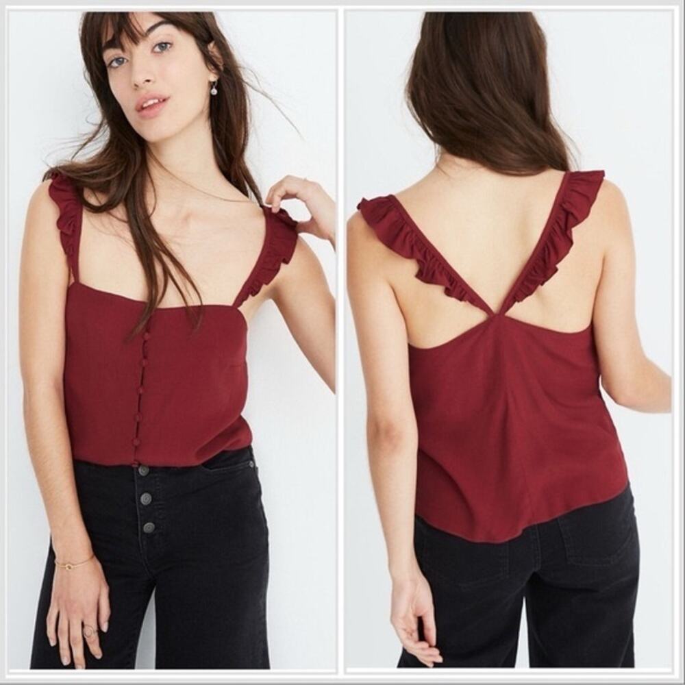 Madewell Maroon Red Ruffle Strap Cami Blouse Top Size 00 NEW